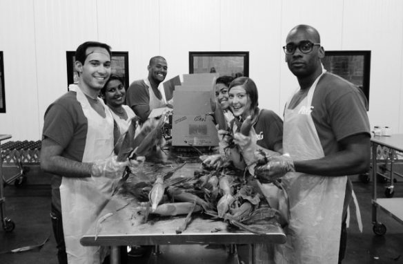 Black and white photo of FoodBankNYC volunteers.